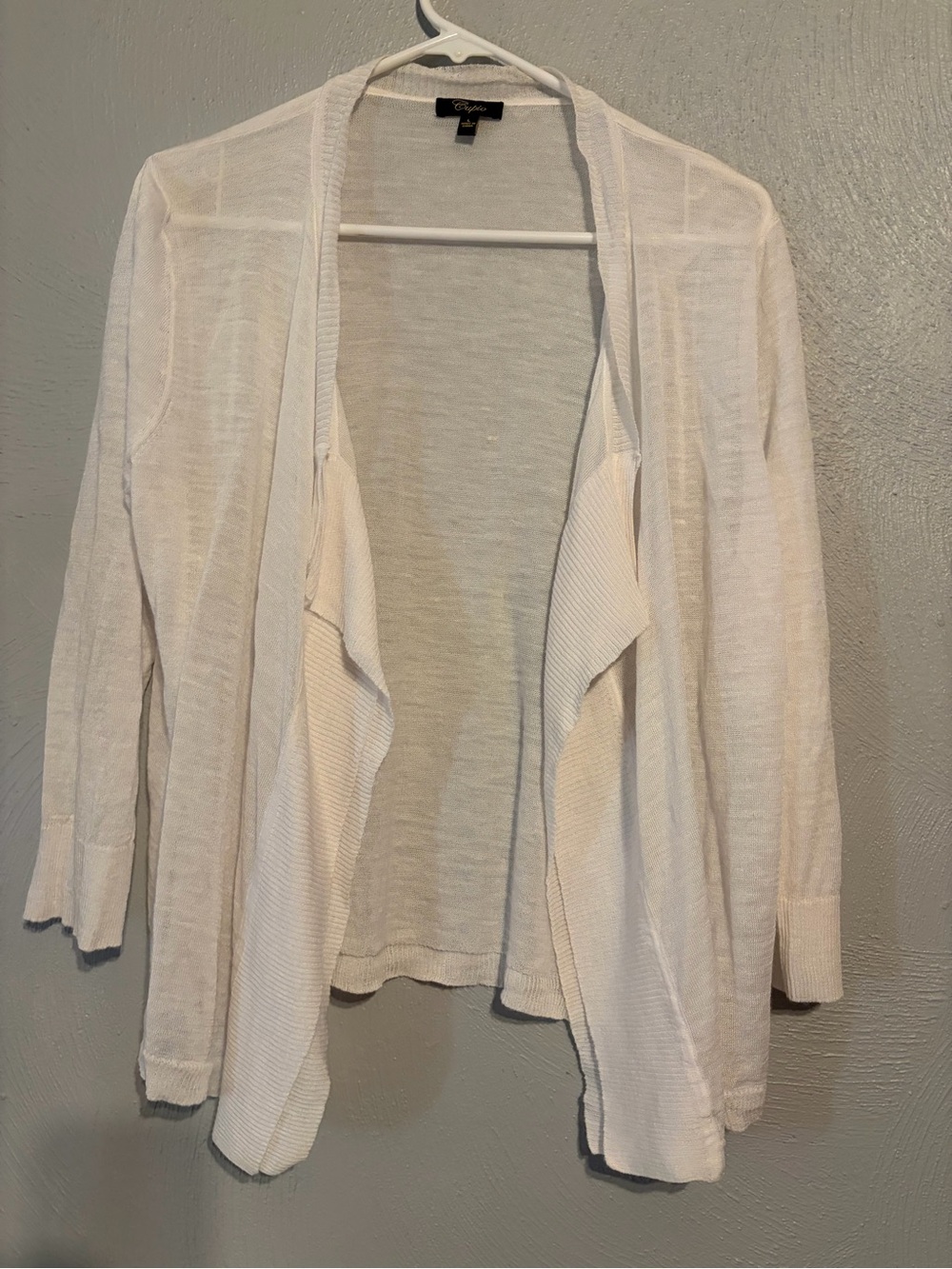 Cupio White Open-Front Draped Cardigan
